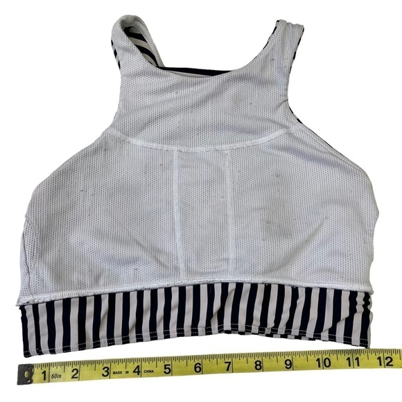 ATHLETA Sports Bra Navy White Stripes Racerback XS Longline High Neck - Picture 8 of 10